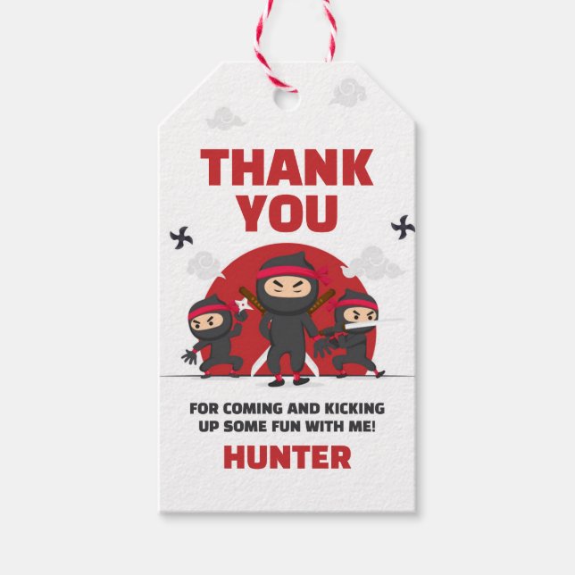 Étiquettes-cadeau Ninja Warrior Karate Martial Arts Anniversaire Fav (Devant)