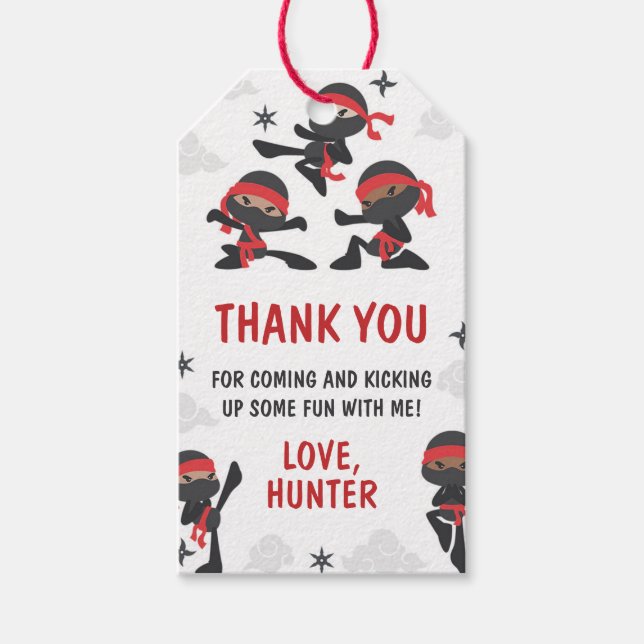 Étiquettes-cadeau Ninja Warrior Martial Arts Karate Anniversaire Fav (Devant)