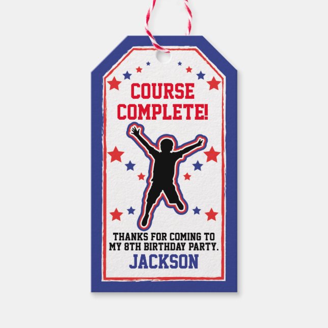 Étiquettes-cadeau Ninja Warriors Boys Birthday Party Course Complet (Devant)