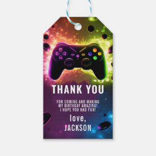 Étiquettes-cadeau Niveau supérieur ! Jeu vidéo Neon fête d'anniversa