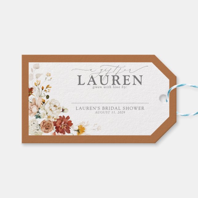 Étiquettes-cadeau No Wrap élégant Shower de Mariée Fleur Orange Roui (Devant (Horizontal))