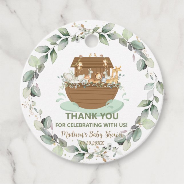 Étiquettes Cadeau Noah's Ark Greenery Baby shower Neutre Anniversair (Devant)