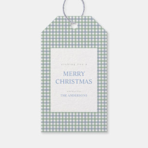 Étiquettes-cadeau Noël à carreaux bleus et verts