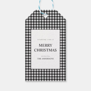 Étiquettes-cadeau Noël à carreaux noirs et blancs