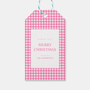 Étiquettes-cadeau Noël à carreaux rose