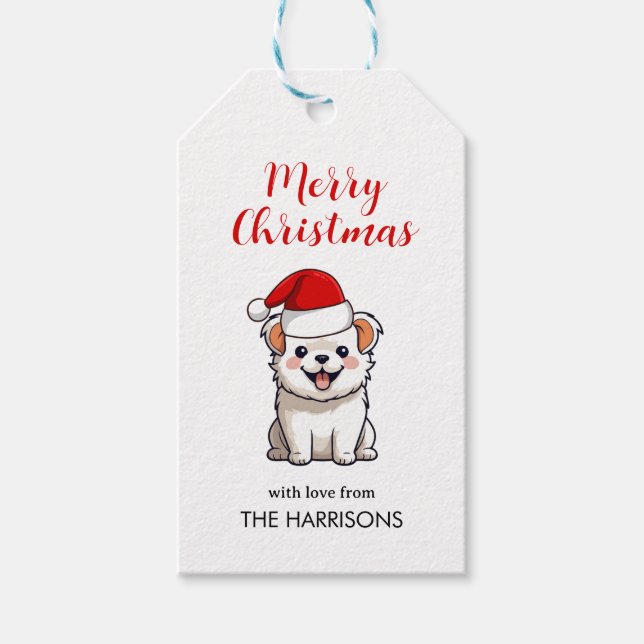 Étiquettes-cadeau Noël à la marionnette de Santa Hat (Devant)