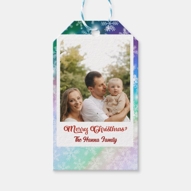 Étiquettes-cadeau Noël Ajoutez votre photo et votre nom, Snowflake (Devant)