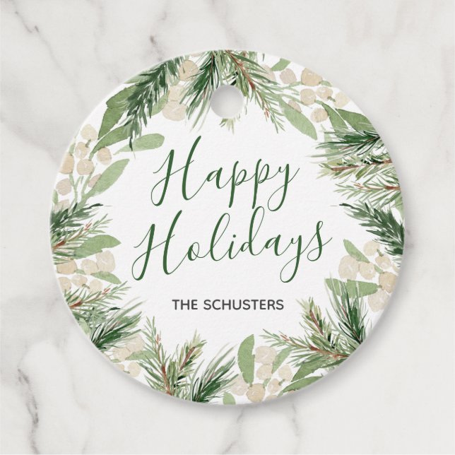 Étiquettes Cadeau Noël Aquarelle Florale Fête Personnalisée (Devant)