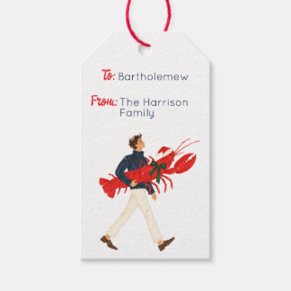 Étiquettes-cadeau Noël aux Hamptons homme prépa avec homard