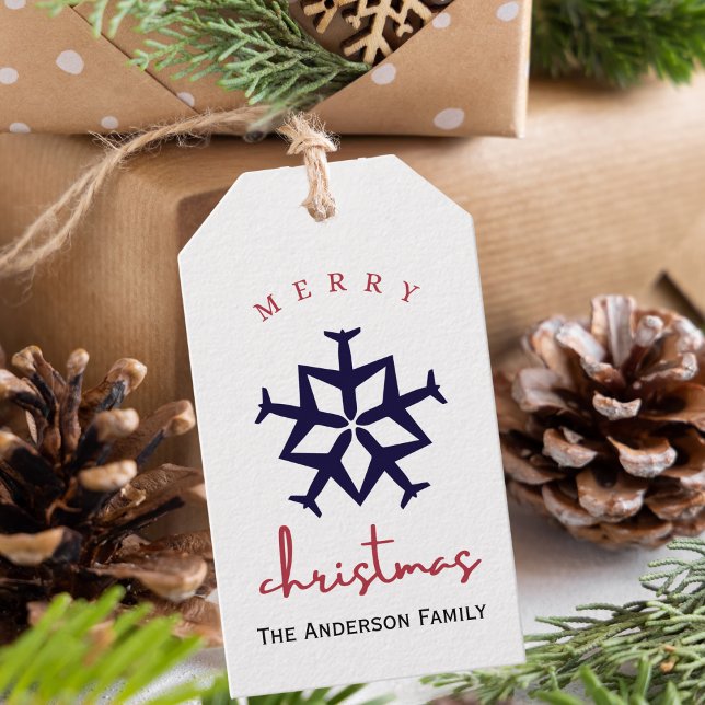 Étiquettes-cadeau Noël Avion Flocon de neige Photo Drôle Aviation (Créateur téléchargé)