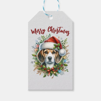Étiquettes-cadeau Noël Beagle Style Rustique de Ferme de Noël