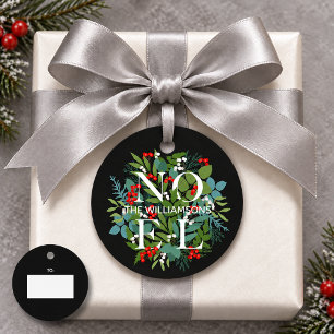 Étiquettes Cadeau NOEL Berries Greenery Black Holiday Favor Tags