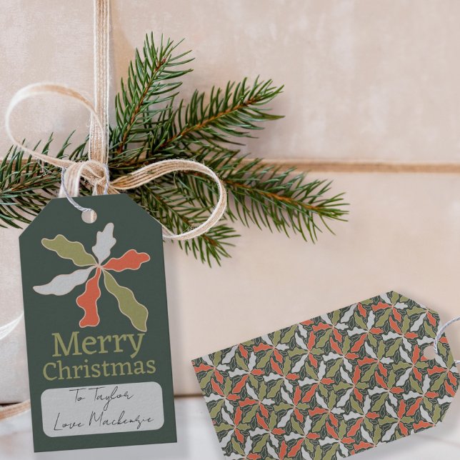 Étiquettes-cadeau Noël botanique abstrait coloré (Colorful Abstract Botanical Christmas Gift Tags by Ricaso. Modern elegant holiday gift tags)