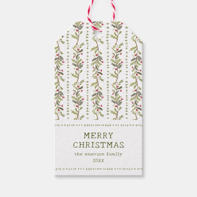 Étiquettes-cadeau Noël Botanique Vintage (Devant)