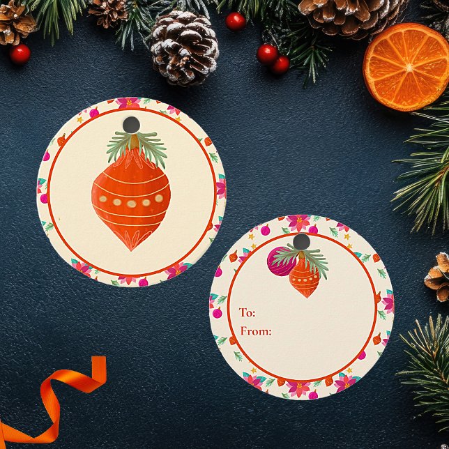 Étiquettes Cadeau Noël brillant et coloré (Colorful Bright Christmas Gift tags. With festive details and ornaments. When ordinary won't due.)