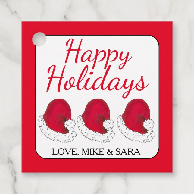 Étiquettes Cadeau Noël Casquette du Père Noël Rouge Joyeuses fêtes (Devant)