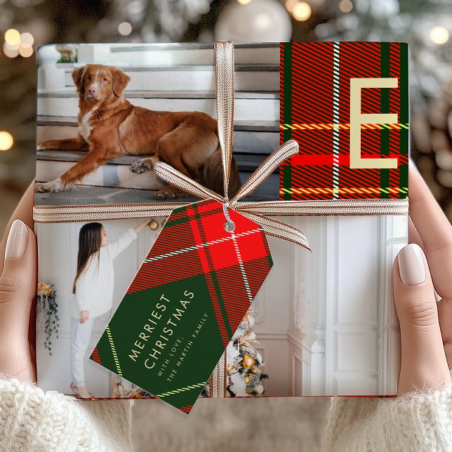 Étiquettes-cadeau Noël classique rouge plaid personnalisé (Créateur téléchargé)
