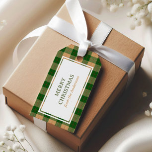 Étiquettes-cadeau Noël classique vintage vert et beige à carreaux
