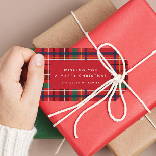 Étiquettes-cadeau Noël coloré plaid rouge vacances personnalisées