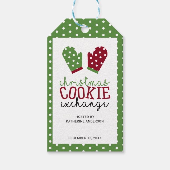 Étiquettes-cadeau Noël Cookie Exchange Party Pois verts (Devant)