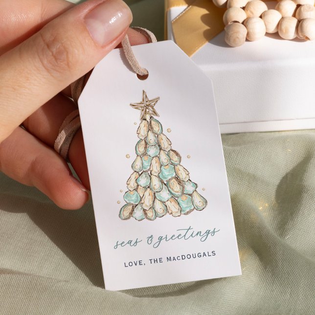 Étiquettes-cadeau Noël Coquille d'Huître Côtière (Créateur téléchargé)