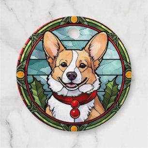 Étiquettes Cadeau Noël Corgi en verre tendu