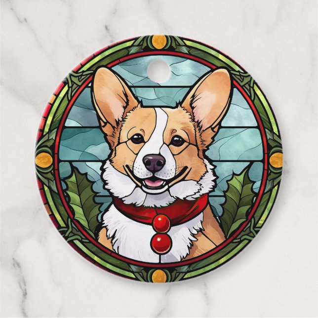 Étiquettes Cadeau Noël Corgi en verre tendu (Devant)