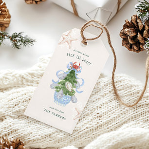 Étiquettes-cadeau Noël côtier ruban bleu chinoiserie