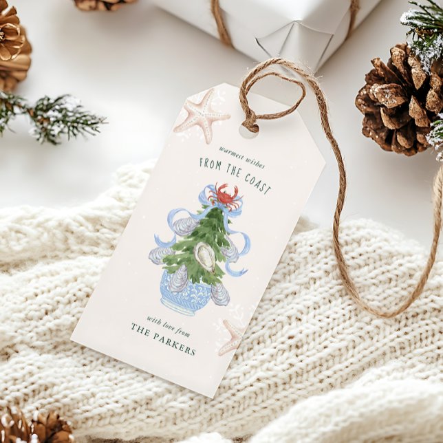 Étiquettes-cadeau Noël côtier ruban bleu chinoiserie (Créateur téléchargé)