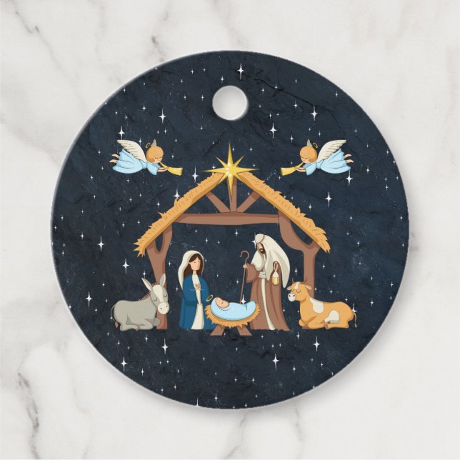 Étiquettes Cadeau Noël crèche mignonne (Devant)