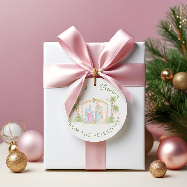 Étiquettes Cadeau Noël Crèche Pastel (Créateur téléchargé)