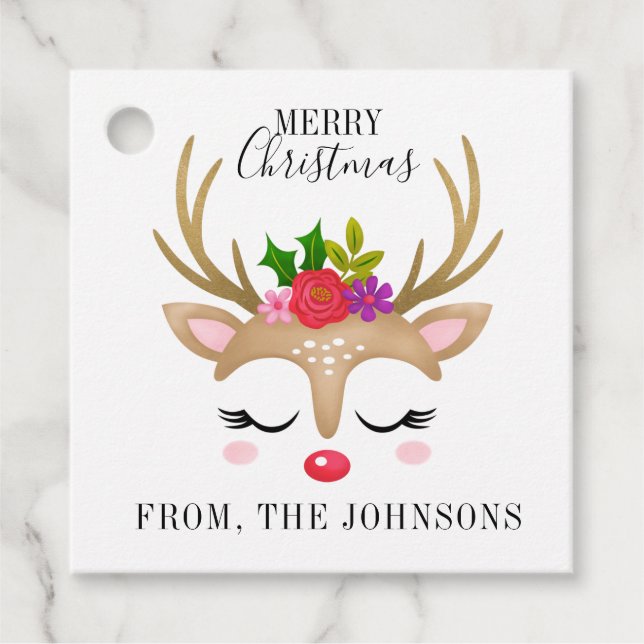 Étiquettes Cadeau Noël Cute Reinder personnalisé (Devant)