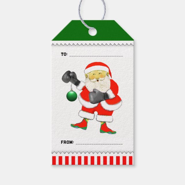 Étiquettes-cadeau Noël de boxe amusant (Devant)
