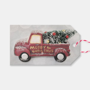 Étiquettes-cadeau Noël de camion de jouet d'amour et de joie de pai