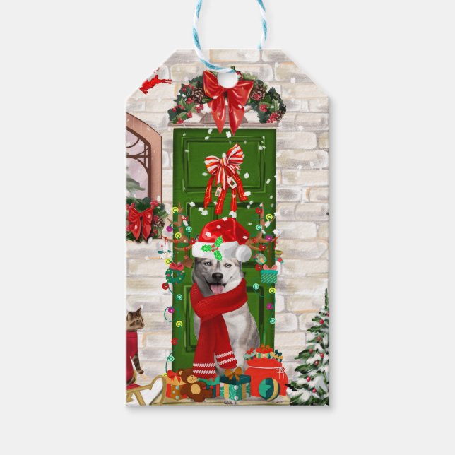 Étiquettes-cadeau Noël de Chien Husky Sibérien (Devant)