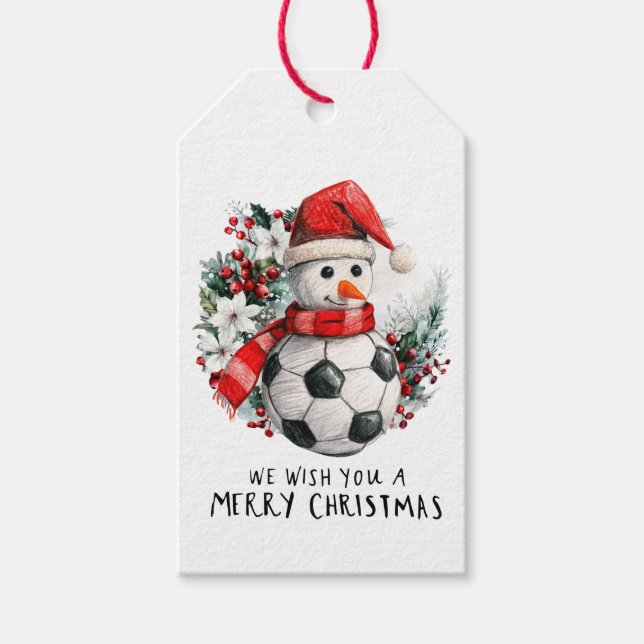 Étiquettes-cadeau Noël de football avec Snowman (Devant)