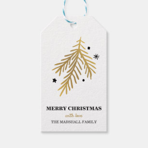 Étiquettes-cadeau Noël de griffonnage de pin et d'étoile d'or