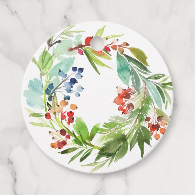 Étiquettes Cadeau Noël de la framboise rouge et de la couronne de ge (Devant)