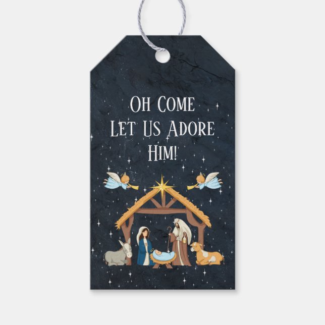 Étiquettes-cadeau Noël de la Nativité mignonne (Devant)