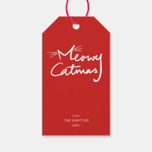 Étiquettes-cadeau Noël de Meowy Catmas Funny Red Cat