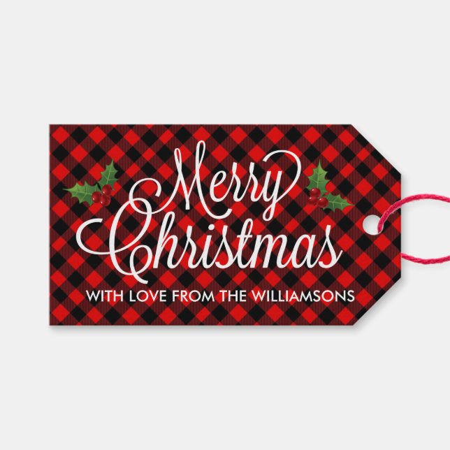Étiquettes-cadeau Noël de Noël chez les buffles rouges et noirs (Devant (Horizontal))