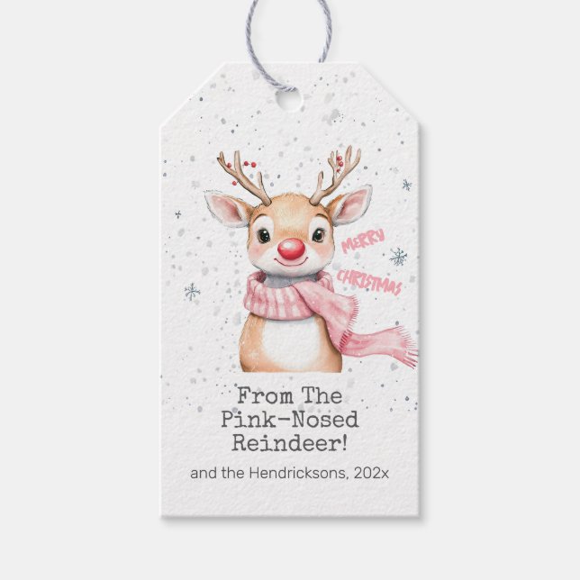 Étiquettes-cadeau Noël de Renne Rose (Devant)