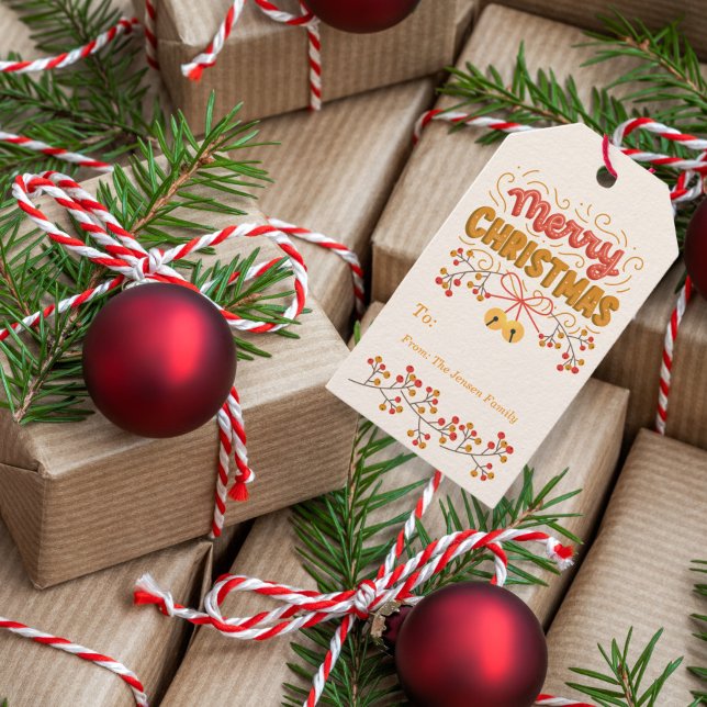Étiquettes-cadeau Noël des baies et cloches (Créateur téléchargé)