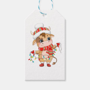 Étiquettes-cadeau noël des enfants de vache