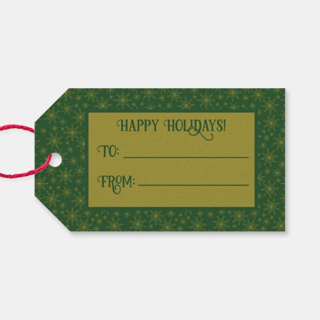 Étiquettes-cadeau Noël des flocs à neige en or (Dos (Horizontal))