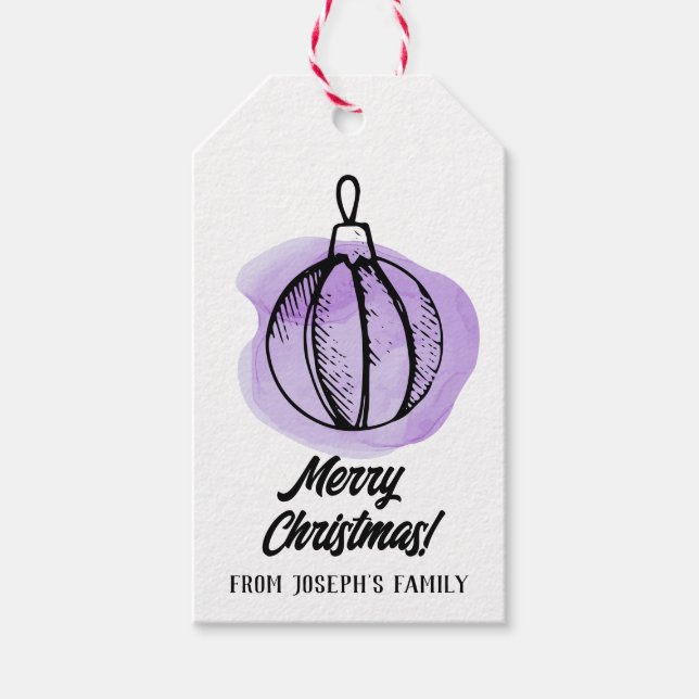 Étiquettes-cadeau Noël des ornements violets (Devant)