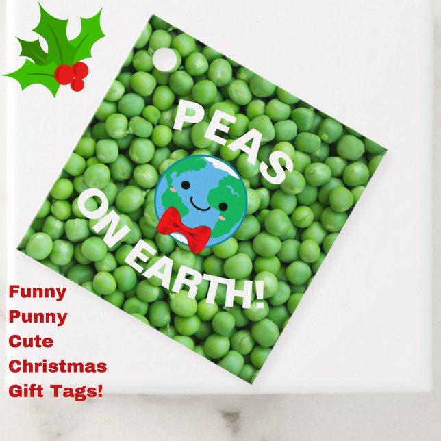 Étiquettes Cadeau Noël drôle "Pois sur Terre" Punny mignonne (Add festive fun to your Christmas gifts with these cute, funny, punny gift tags!)