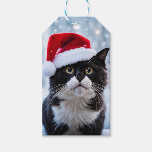 Étiquettes-cadeau Noël du chat noir et blanc (Devant)