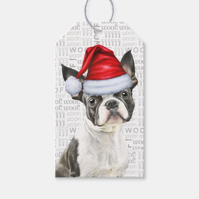 Étiquettes-cadeau Noël du chien de Boston Terrier (Devant)