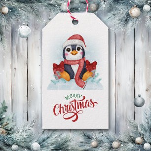 Étiquettes-cadeau Noël du mignon Penguin Santa Hat